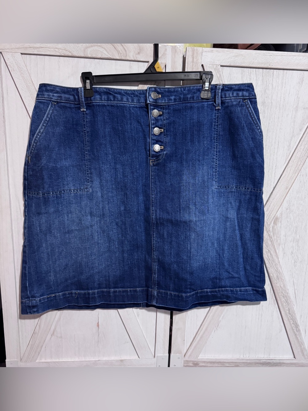 Talbots Dark Blue Denim A-Line Skirt with Front Buttons